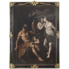 Painting Depicting Hercules and Omphale by Giovanni Danedi Called Il Montalto