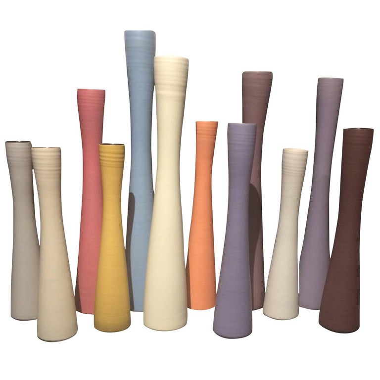 Handmade Tall Slender Fine Ceramic Vases, Contemporary, Italy For Sale