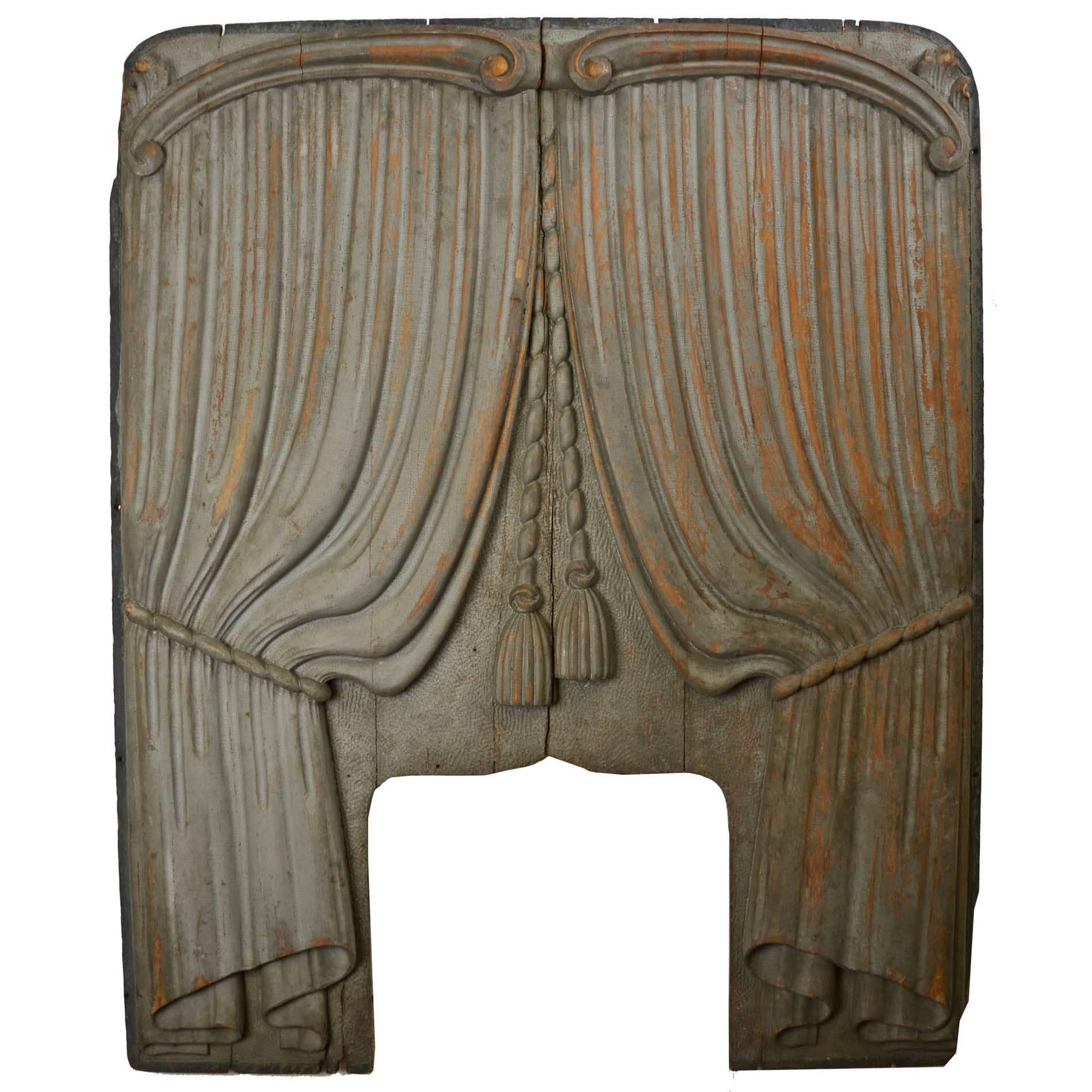 Hand-Carved Curtain Panel from Funeral Hearse, circa 1920s For Sale