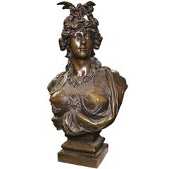 Neoclassical Bronze Patinated Bust of a Warrior Signed Dubois