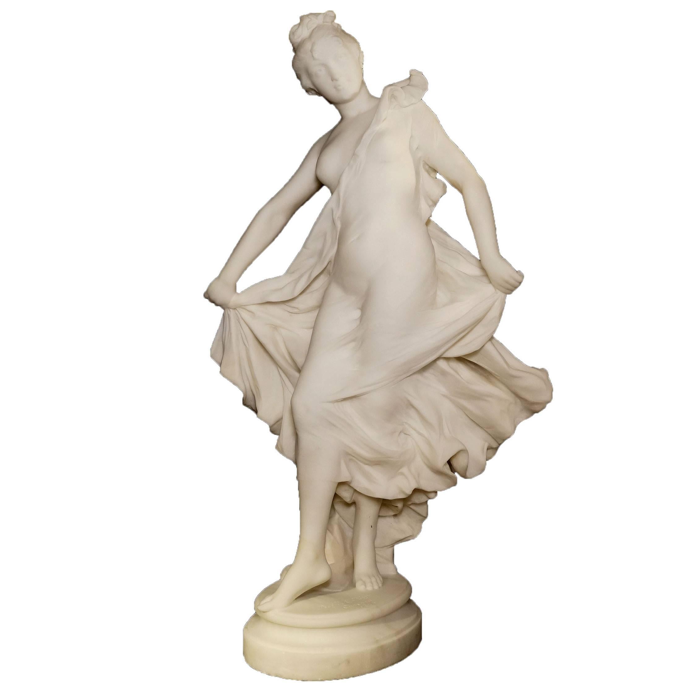 Fantastic Carved Italian White Marble Figure of a Standing Semi Nude Maiden