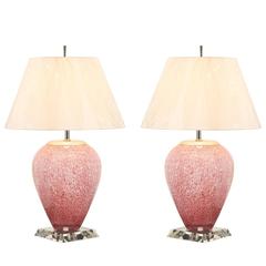 Beautiful Pair of Blown Glass Lamps with Lucite and Nickel Accents 6