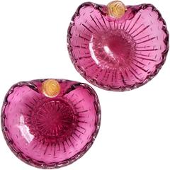 Murano Amethyst Pink, Gold, Bubbles Italian Art Glass Decorative Bowls