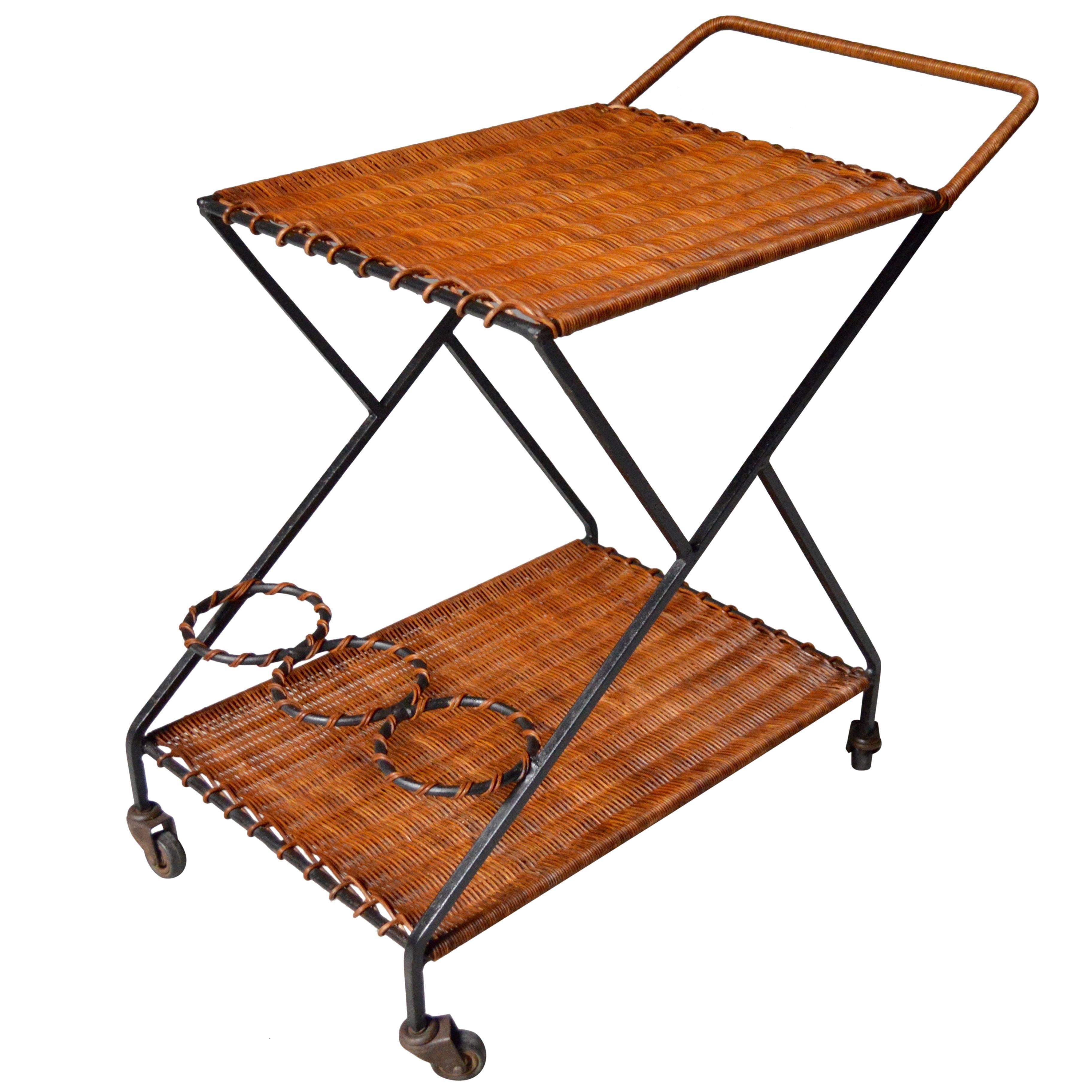 French Rattan Bar Cart