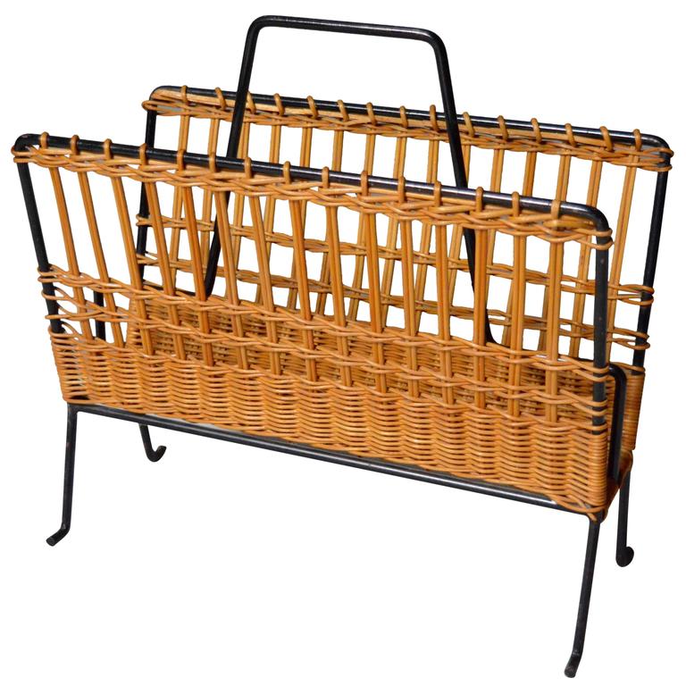 French Rattan Magazine Rack For Sale at 1stdibs