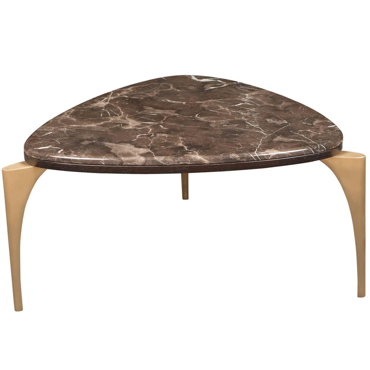 Marble and Cast Brass Contemporary Cocktail Coffee Table from France For Sale