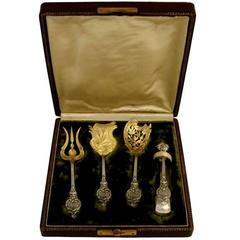 Canaux French All Sterling Silver 18k Gold Dessert Hors D'oeuvre Set Box Torches