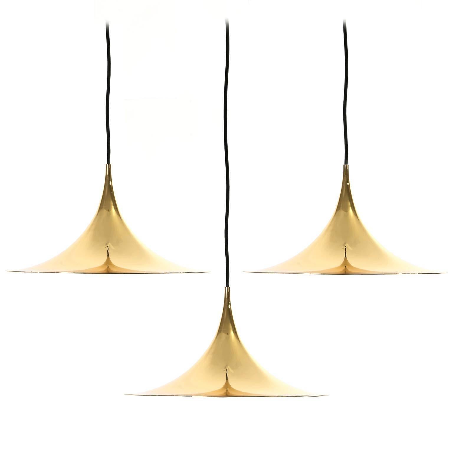 Three Brass "Semi" Pendant Lights by Bonderup and Thorup, Fog & Mørup, 1960s