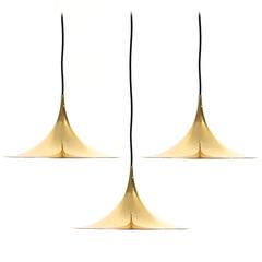 Three Brass "Semi" Pendant Lights by Bonderup and Thorup, Fog & Mørup, 1960s