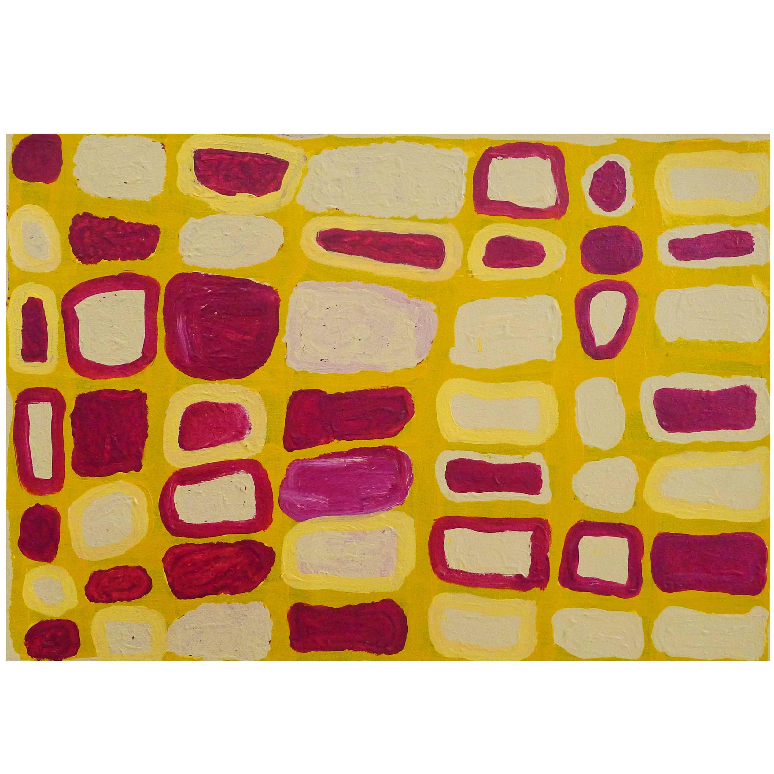 Small Bright Yellow and Magenta Australian Aboriginal Acrylic Painting