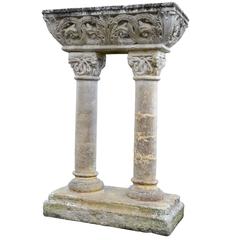 Antique Romanesque Style Composite Stone Stoup, 19th Century