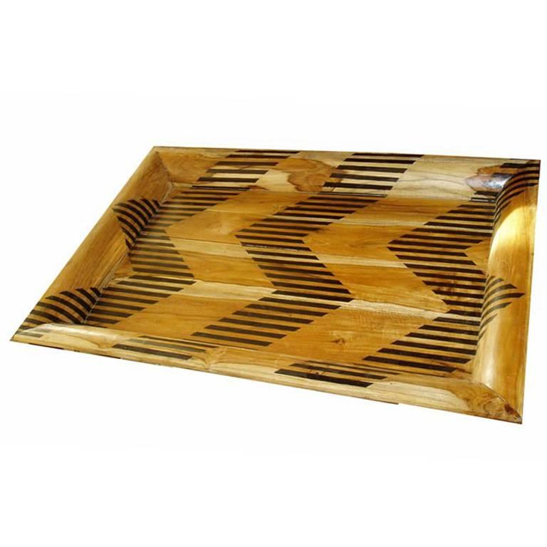 Large Wood Tray with Chevron Pattern For Sale