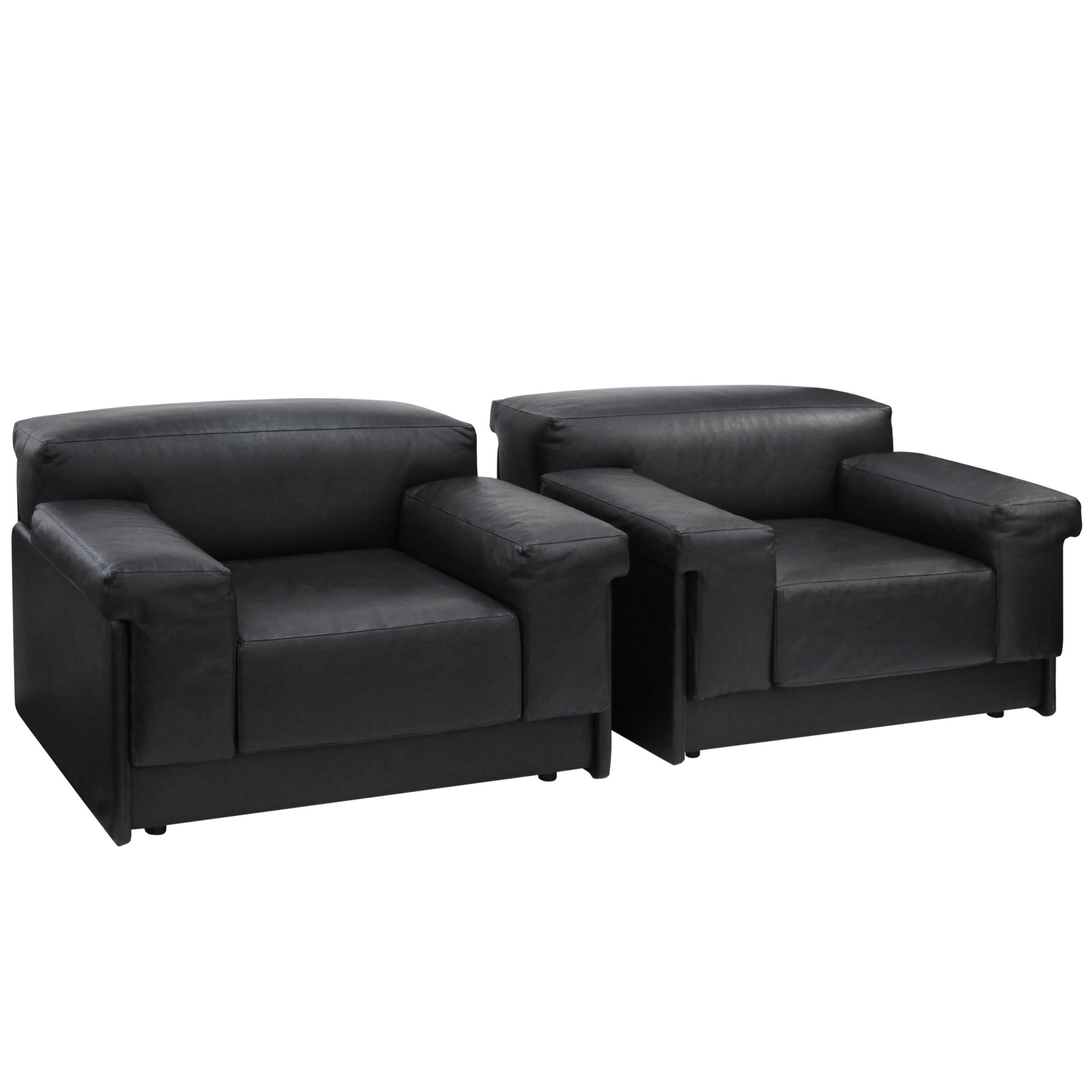 Paar „Raphael Lounge Chairs“ aus schwarzem Leder von Harvey Probber