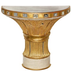A Serge Roche Style Demilune Giltwood Console with Mirrored Top