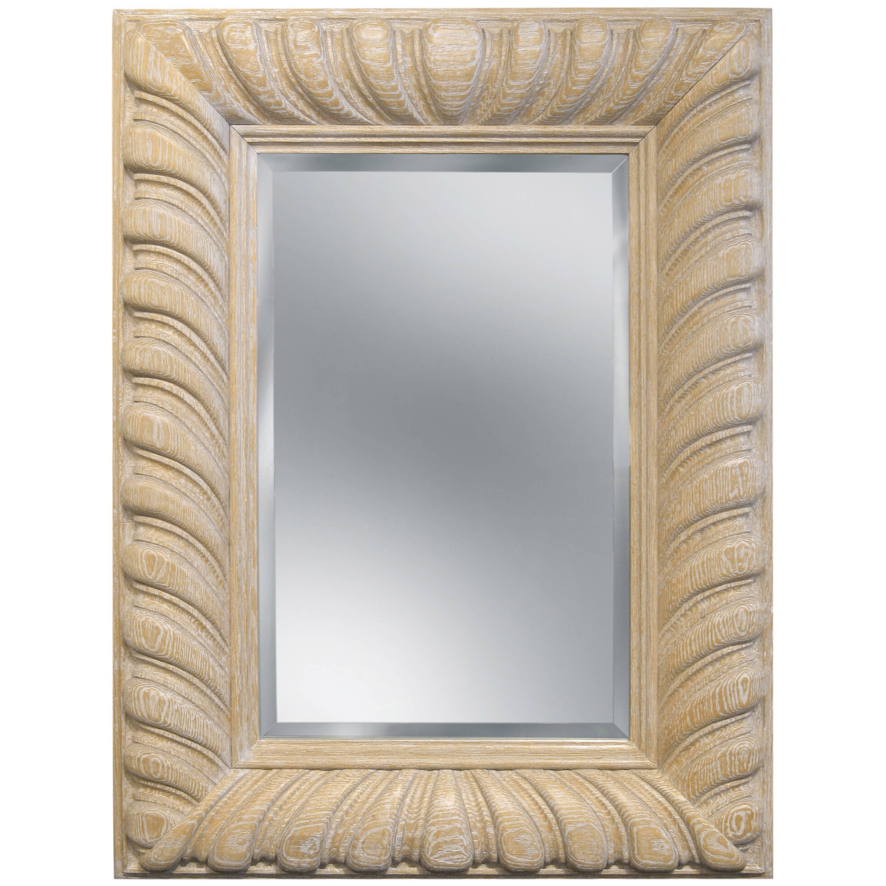 Luten-Clarey-Stern Large "Bolton Carved Mirror" in White Rubbed Oak 1980s For Sale