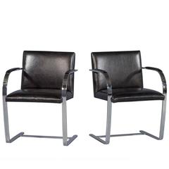 Pair of Chrome and Black Leather Armchairs Attributed to Milo Baughman