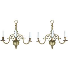 Pair of 20th Century Jumbo Dutch Three-Light Brass Sconces 10
