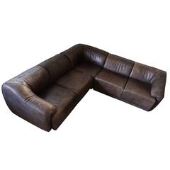 Chocolate Buffalo Leather Five-Seat Modular Sofa, in the Style of DeSede, 1970s
