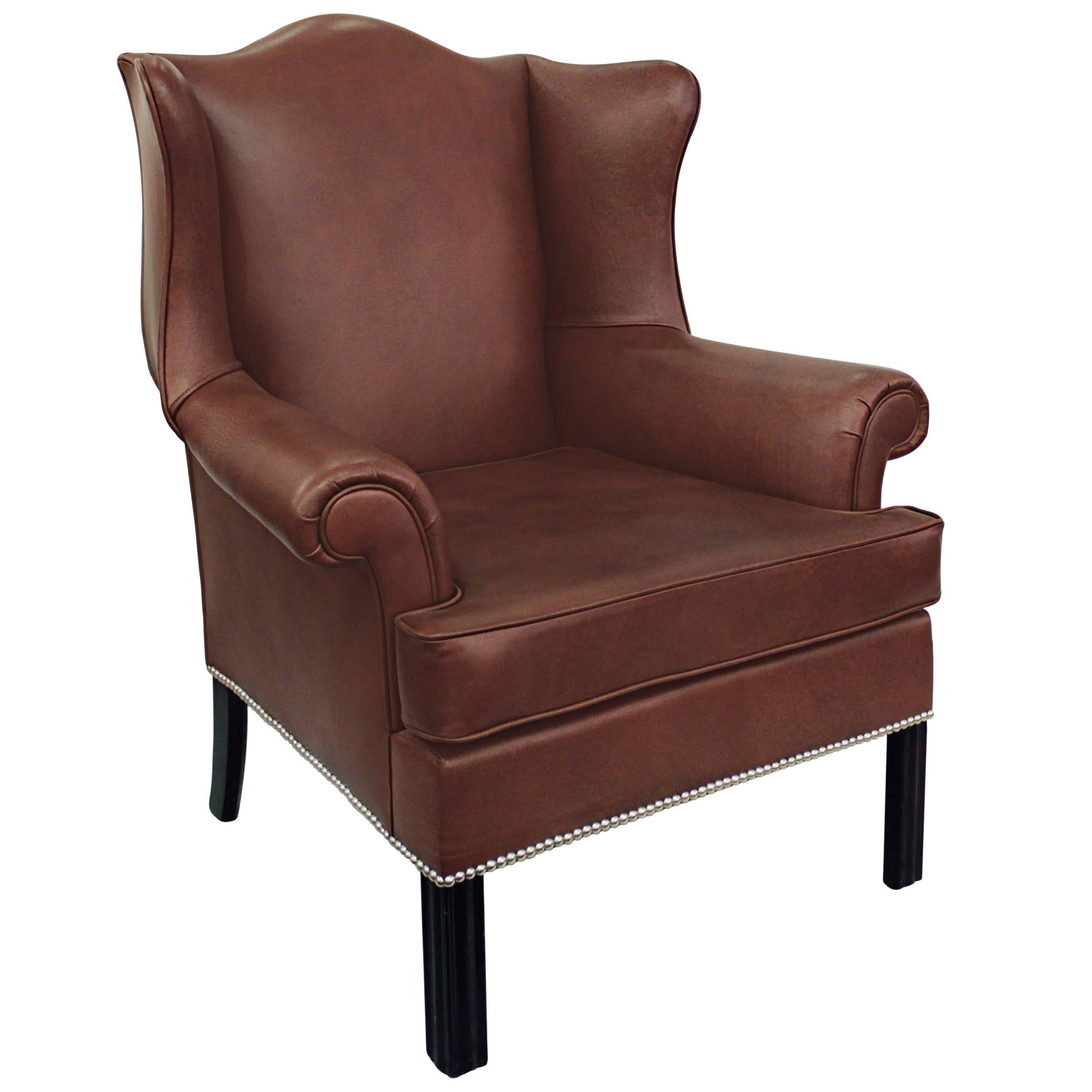 Small-Scale Leather Wing Chair by Edward Wormley for Dunbar