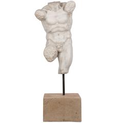 Antique Carved Marble Torso of a Man on a Marble Stand
