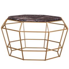 Gold Enamel and Marble Contemporary Hexagonal Coffee Cocktail Table from France 9