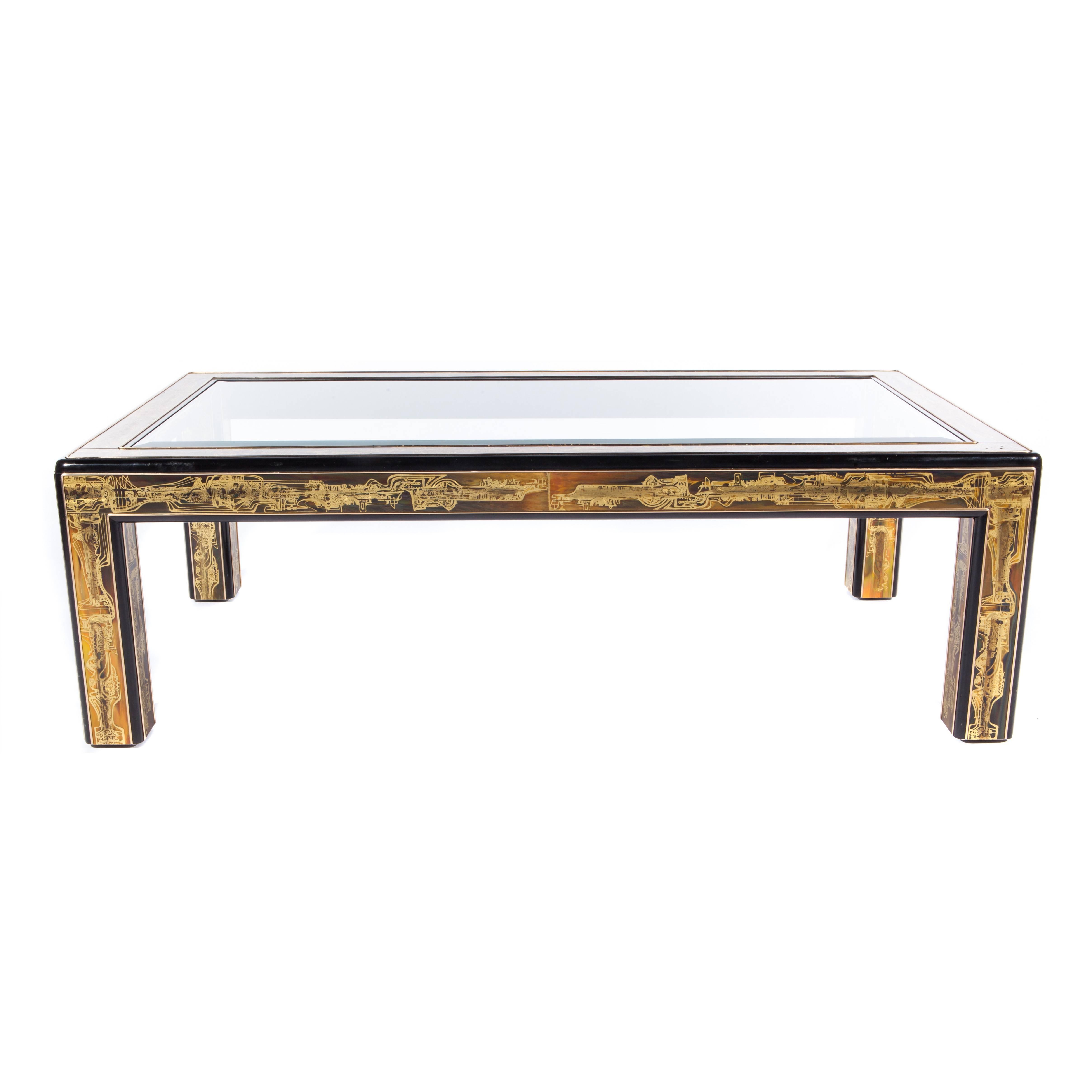 Mastercraft Coffee Table in Acid-Etched Brass by Bernhard Rohne, Circa 1970s