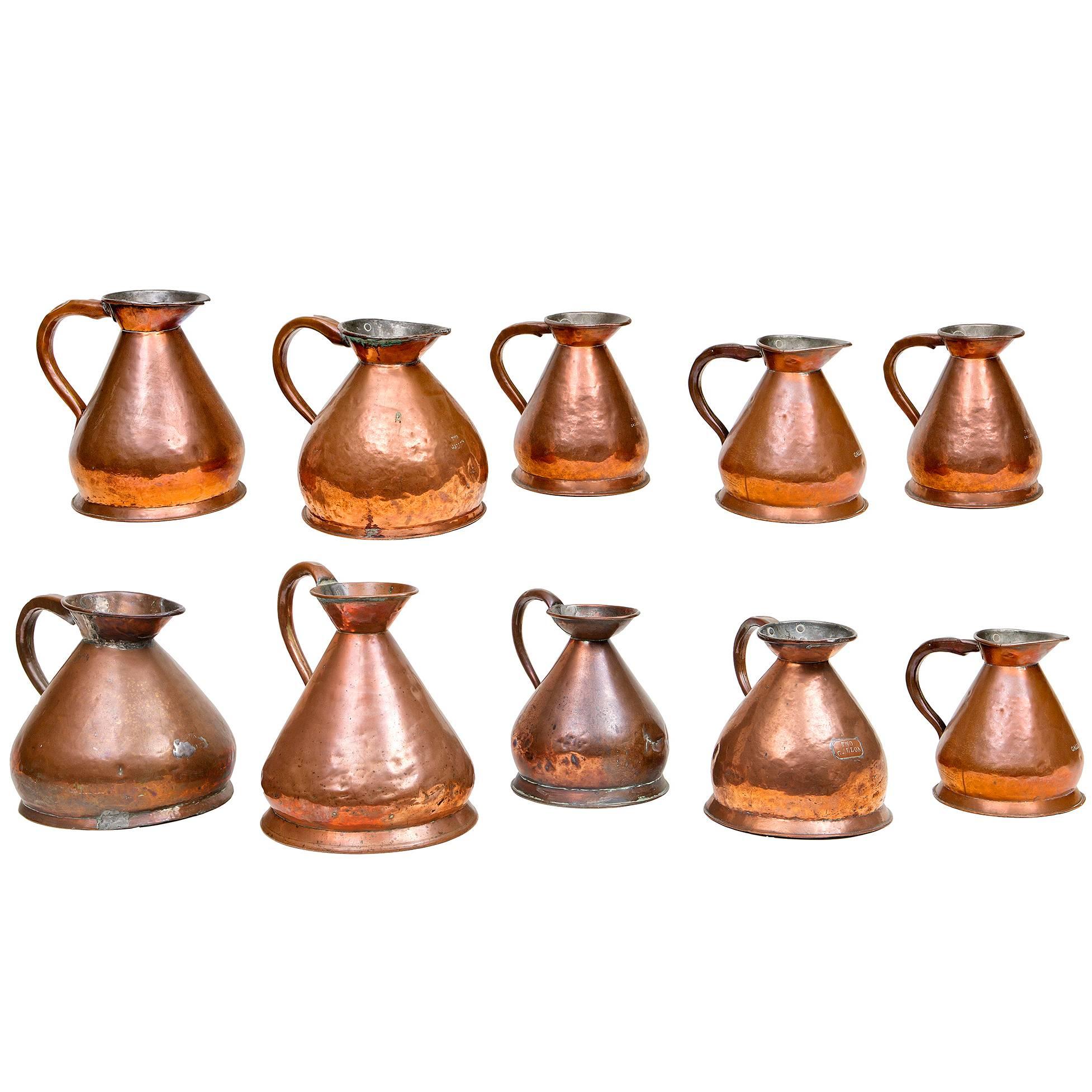 Set of Ten 19th Century Copper Jugs