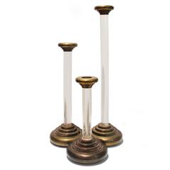Vintage Brass and Lucite Column Candleholders