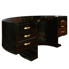 1940s Half-Moon Black Desk by Jacques Adnet