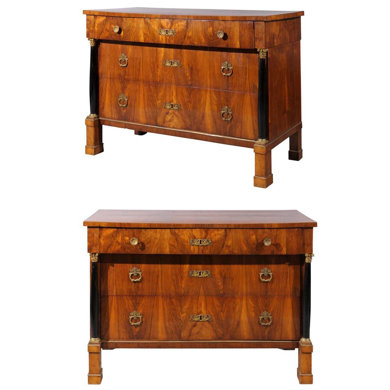 Pair of Large Early 19th Century Italian Empire Walnut Commodes