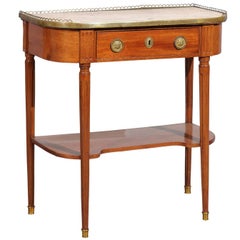 Louis XVI French Mahogany Dessert Console with Marble Top and Brass Gallery