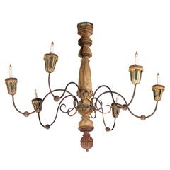 Antique Large Italian Wood Chandelier / Light Fixture
