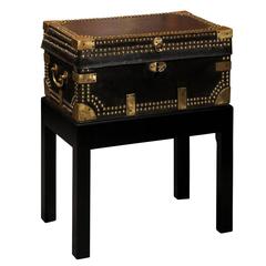English Leather and Brass Box on Stand