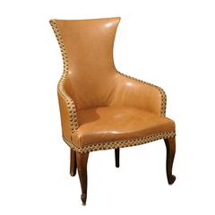 French Leather Slipper Chair