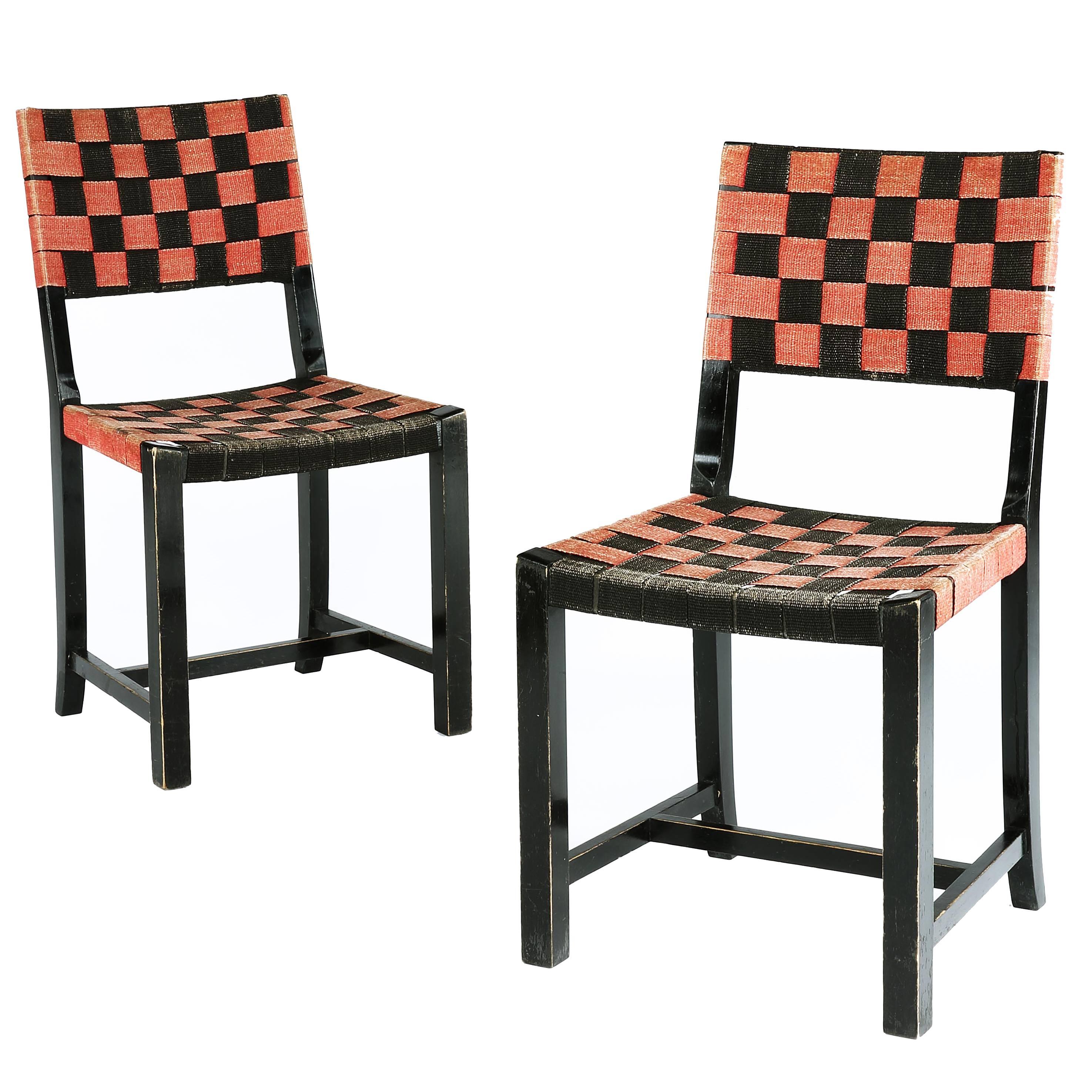 Pair of Red and Black Webbed Chairs By Axel Larsson For Sale