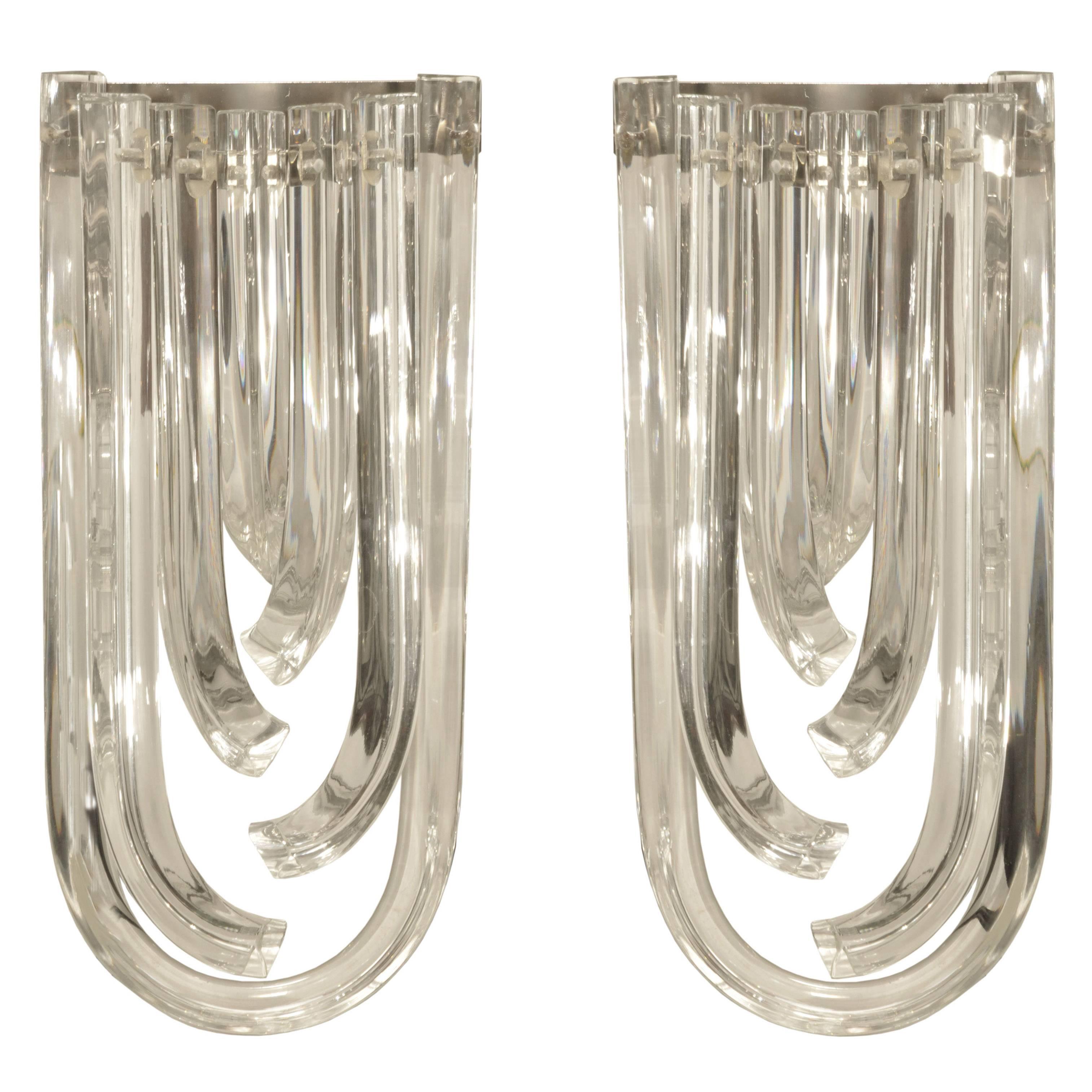Pair of Murano Curved Crystal Sconces