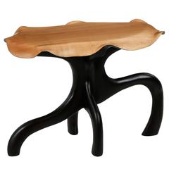Exceptional Organic Modern Sculpted Poplar and Ebonized Maple Side Table
