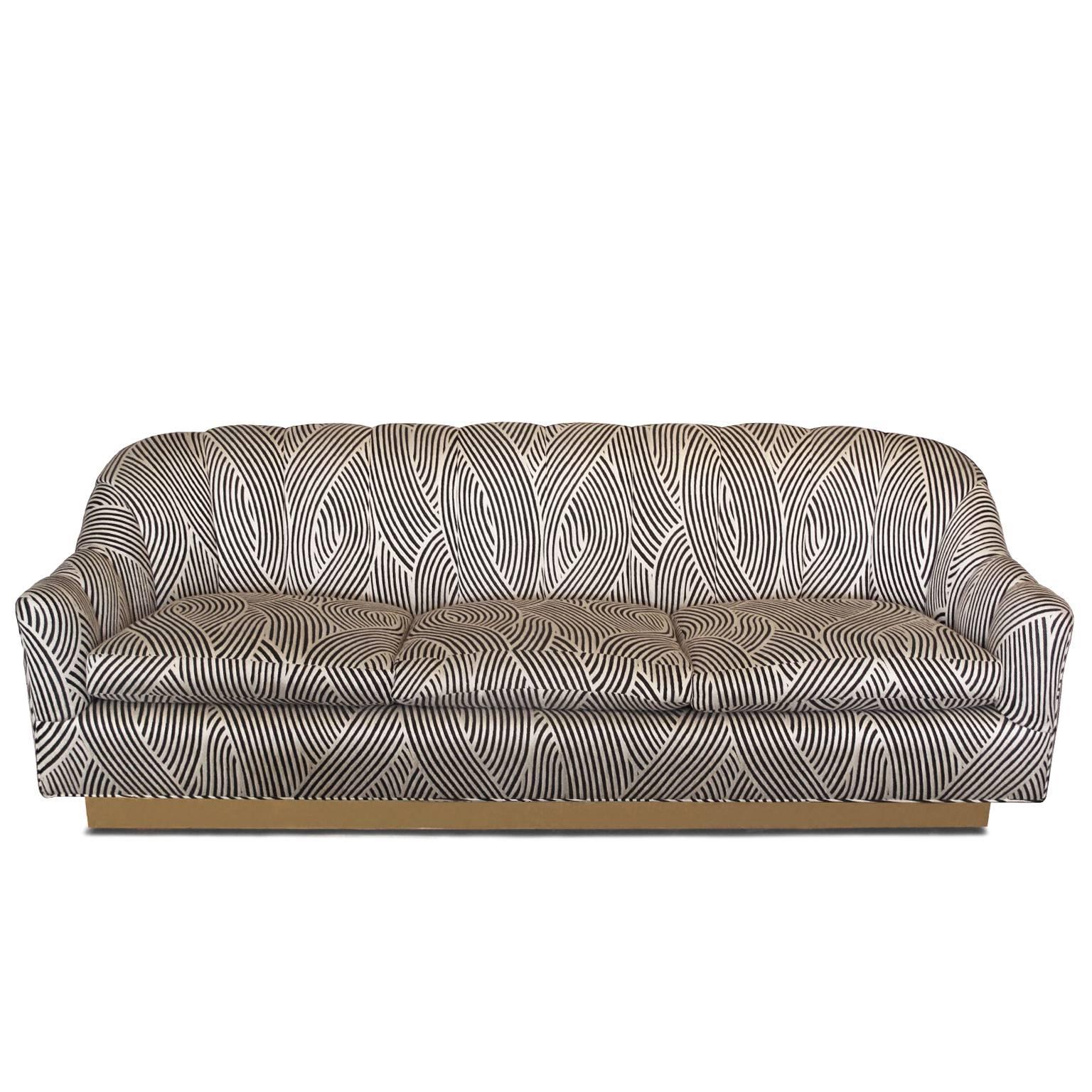 Vintage Graphic Black and Tan Sofa on Brass Base