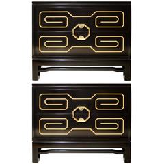 Pair of Black Lacquer and Brass Side Tables 5