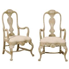 Pair of Swedish Rococo Style Painted Wood Armchairs