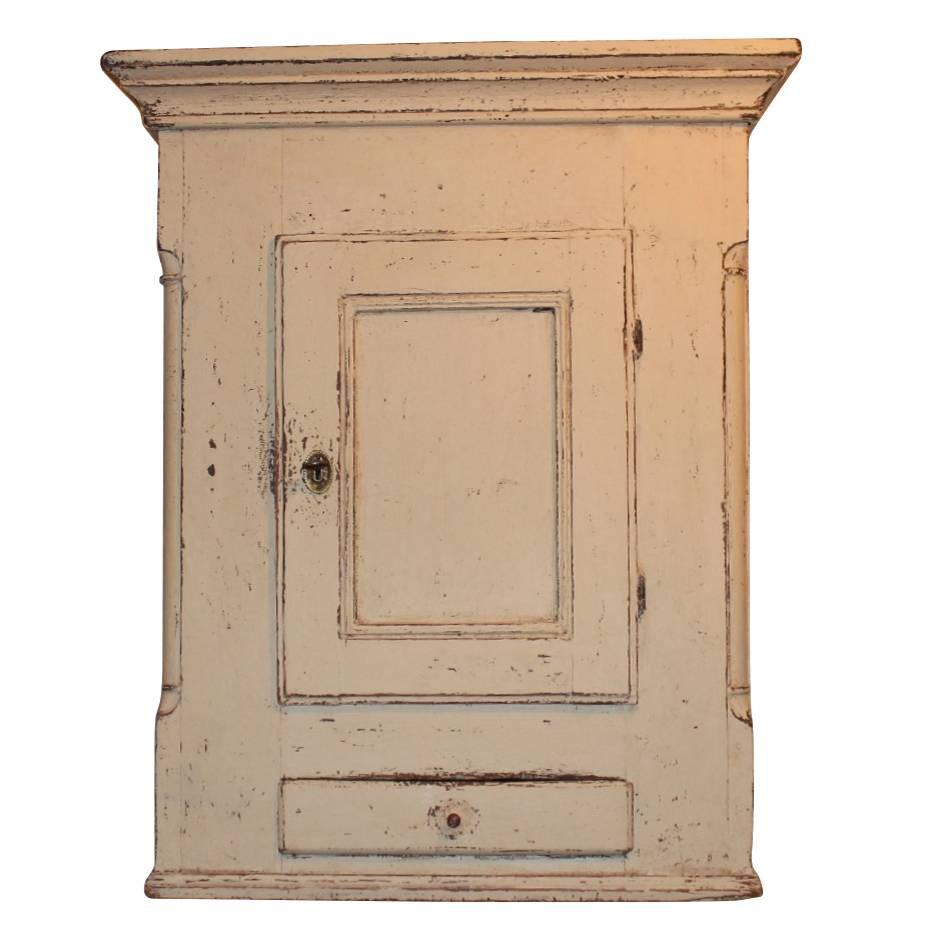 Grey Painted Antique Gustavian Style Wall Cupboard, 1820 For Sale