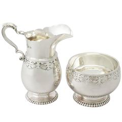 Sterling Silver Cream Jug / Creamer and Sugar Bowl, Antique George V