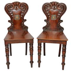 Pair of Late Regency English Mahogany Hall Chairs, circa 1830