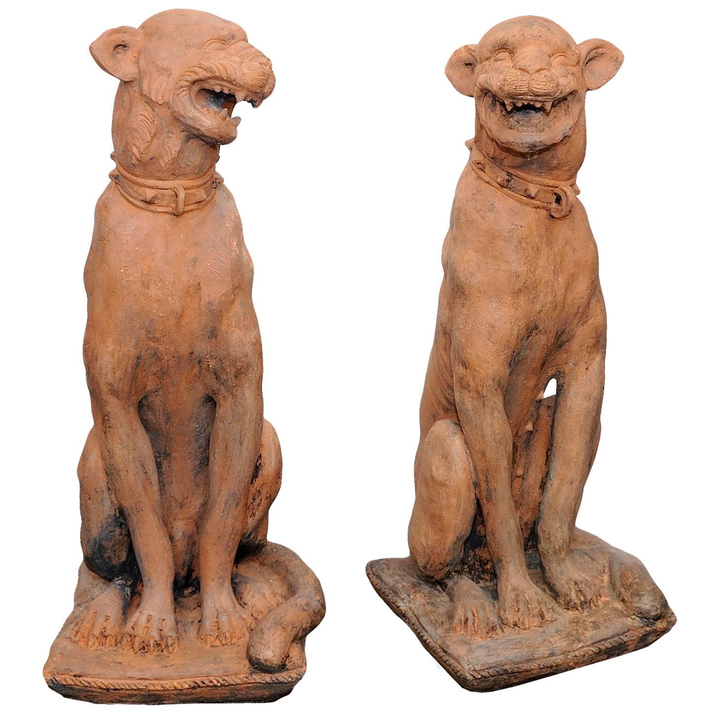 Pair of Italian 19th Century Terracotta Lifesize Panthers, circa 1880 For Sale