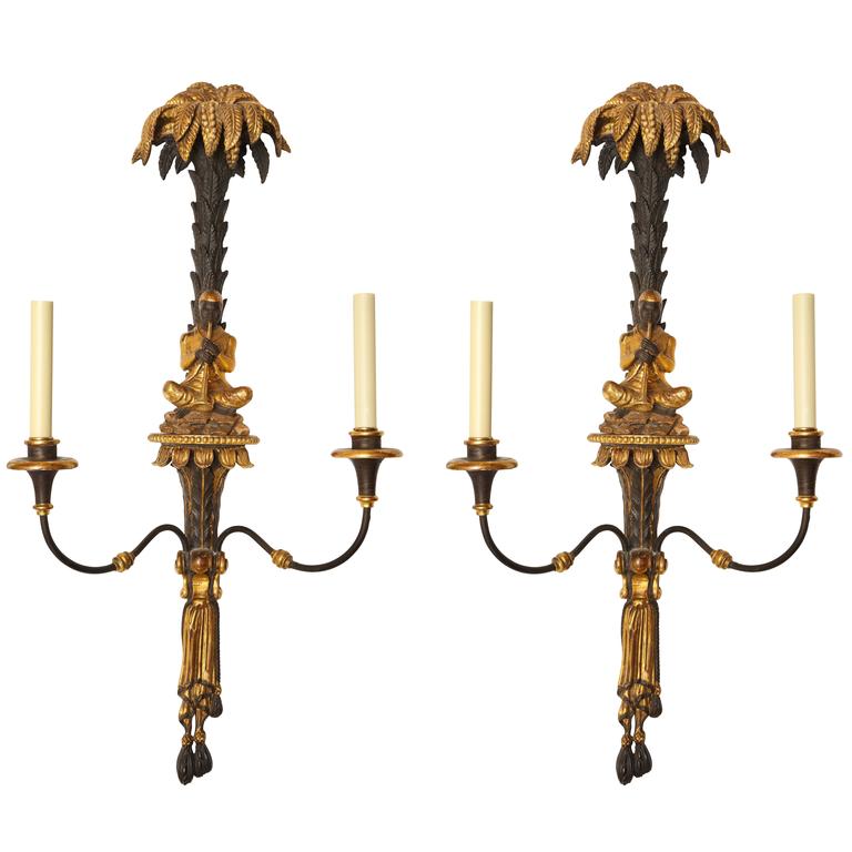 Pair of Italian Two-Light Wall Sconces For Sale at 1stdibs