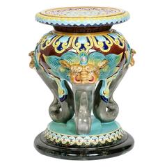 Antique English Victorian majolica garden seat 1