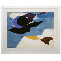 Abstract Watercolor Painting by Jacques Nestle, France, circa 1970