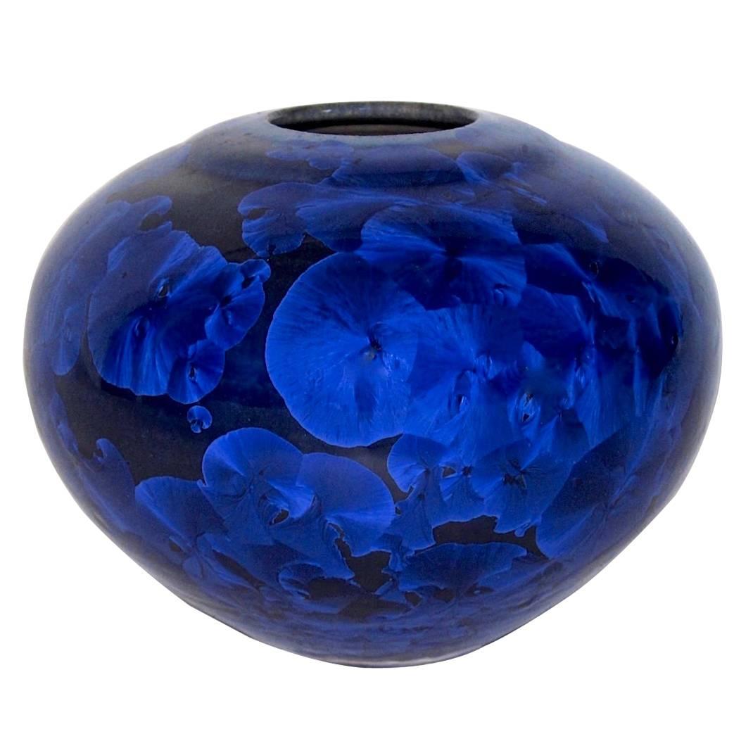 Vintage Buckingham Art Pottery Blue Crystalline Vase at 1stDibs