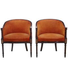 Pair of 20th Century Inlaid Mahogany Library Armchairs