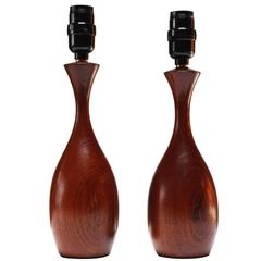 Pair of Petite Sculptural Danish Teak Tables Lamps 2